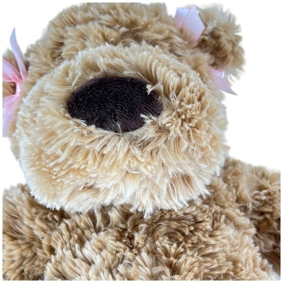 Build A Bear Brown Teddy Bear Plush Talks Pink Bows Ears 17” Stuffed Animal Toy - Picture 4 of 9